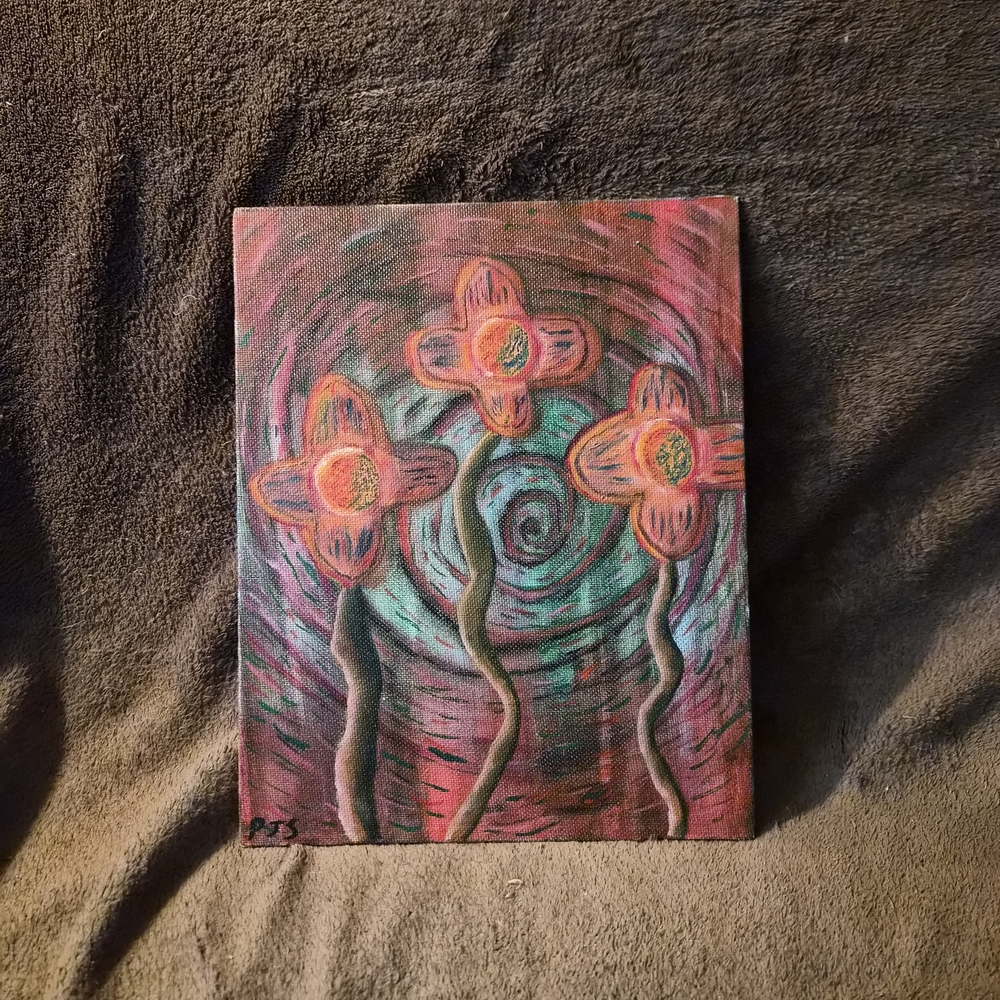 Hand Painted Cardstock Canvas. Abstract Oil And Acrylic Paint Floral